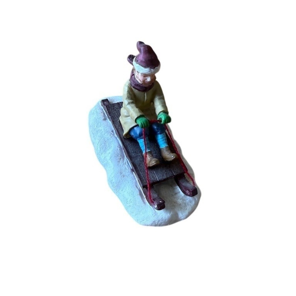 Lemax Christmas Village Figurine Man on Toboggan Sledding‎ Multicolor 2.5in